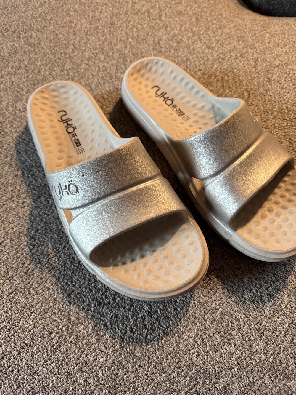 Ryka Metallic Silver Comfort Slide Sandals